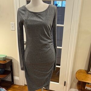 Nordstrom Leoth gray ruched dress with long sleeves.  Size M.
